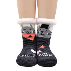 women's cozy gray cat slipper socks