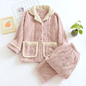 Pink fuzzy fleece pajama set