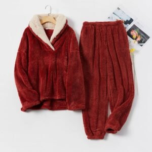 cozy red fleece pajamas - S