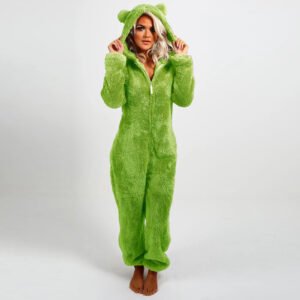 women's green fleece pajama onesie - S