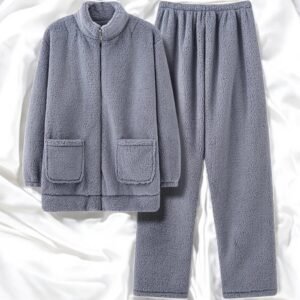 men's sherpa fleece zip pajamas - Grey, L