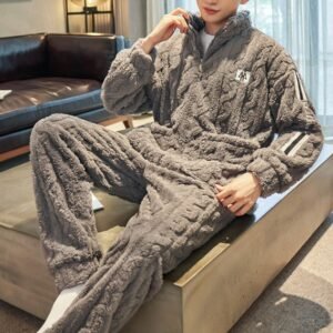 Cozy grey mens fleece pajamas - L