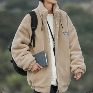 men's beige sherpa fleece jacket - M