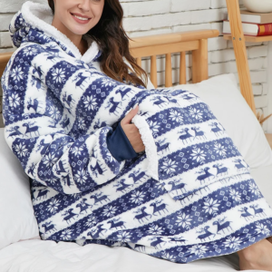 Cozy christmas reindeer blanket hoodie - Navy blue