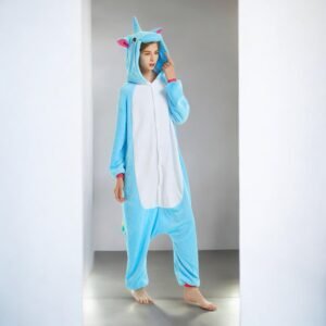 unicorn fleece onesie pajamas - Blue, S