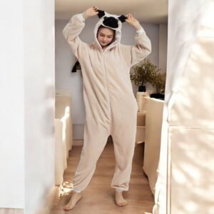 womens dog fleece onesie pajamas - S