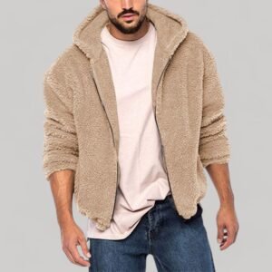 cozy khaki sherpa fleece jacket for men - S
