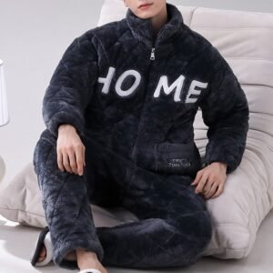 cozy gray fleece pajamas for men - L