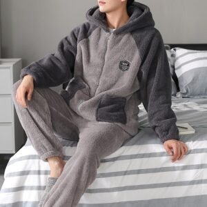 cozy two tone gray fleece pajamas - 4XL