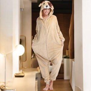 cozy bulldog fleece onesie for women - S