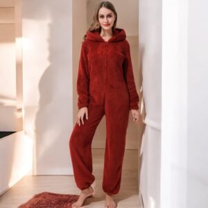 cozy red fleece onesie pajamas - S