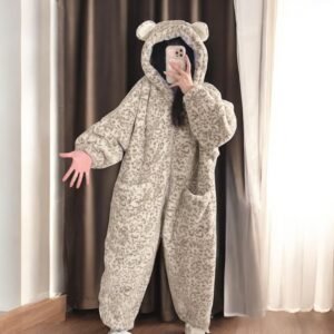 cozy leopard fleece onesie - 4XL