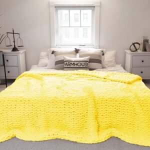 yellow chenille chunky knit blanket - 50x50 cm