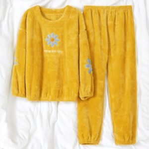 women's floral fleece pajamas - Yellow, S