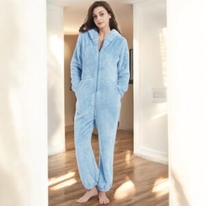 cozy blue fleece onesie pajamas - S
