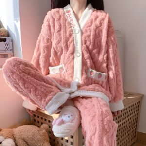 cozy peach fleece pajamas - S