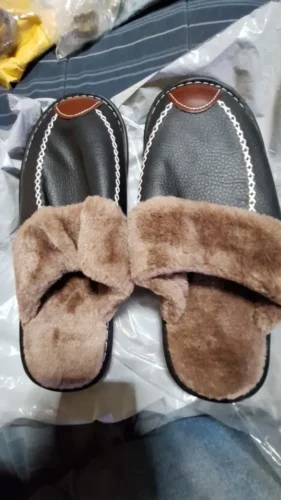 men's fur lined leather slippers photo review