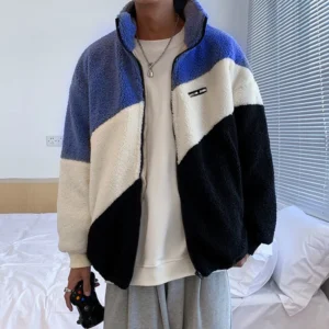 Men's color block sherpa jacket - M
