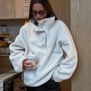white sherpa pullover for women