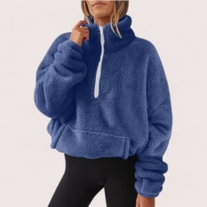 cozy women's fuzzy turtleneck sweater - Blue, S