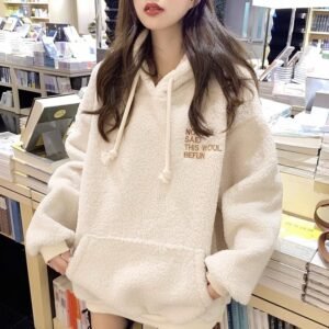 women's fuzzy sherpa hoodie - Beige, S