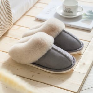 Women's dark gray plush slippers - 4-5