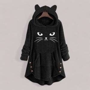 fuzzy cat ear hoodie for women - S