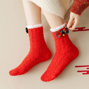 cozy christmas slipper socks with bells for women
