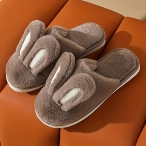 brown fuzzy bunny slippers for women - 4-5