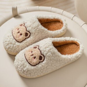 women's teddy bear slippers - White, 4-5