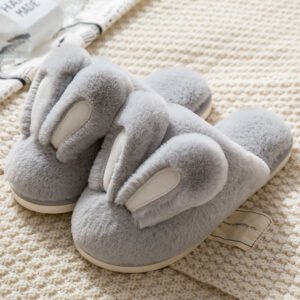 fuzzy gray bunny slippers for women - 4-5