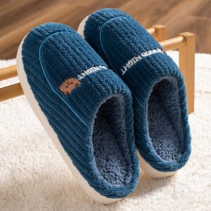 mens navy blue fuzzy slippers - 7.5-8.5