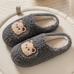 fuzzy womens winter slippers - Grey, 4-5