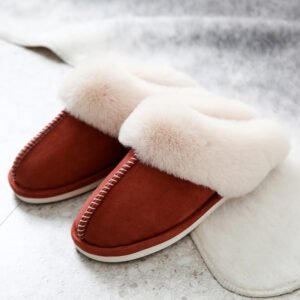 women's red fur lined slippers - 4-5