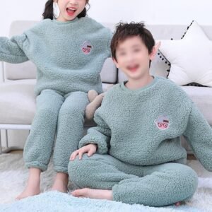 cozy green kids fleece pajamas - 10-11 years