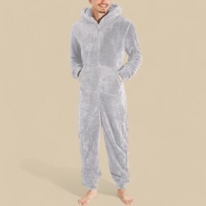 men's grey fleece onesie pajamas - Light grey