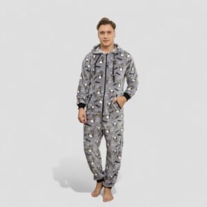 Men's penguin fleece onesie pajamas - Grey