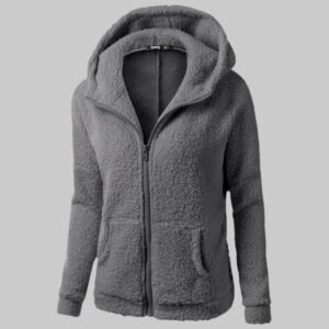 Cozy gray hooded sherpa jacket for women - Grey