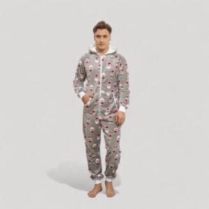 mens santa fleece onesie pajamas - Grey