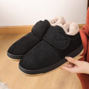 Adjustable hook and loop fur lined slippers for men - Noir