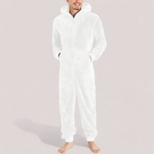 White fleece onesie pajamas for men