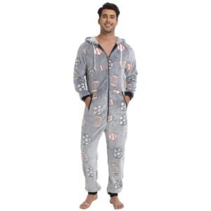 men's sports fleece onesie pajamas - M
