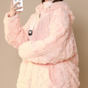 cozy sherpa hooded jacket for women - Rose
