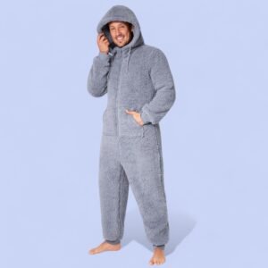Gray men's fleece onesie pajamas - 4XL
