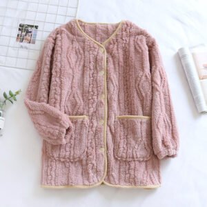 women's cozy flannel cardigan - Light pink