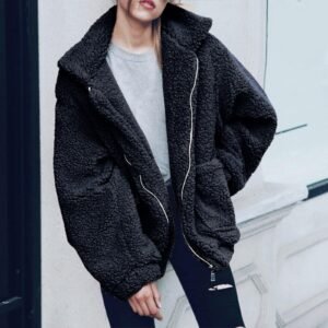 cozy womens black sherpa jacket - S