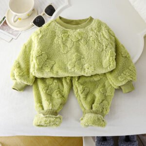 Fuzzy fleece pajamas for kids - Green