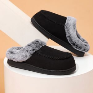 men's cozy fur lined slippers - Noir