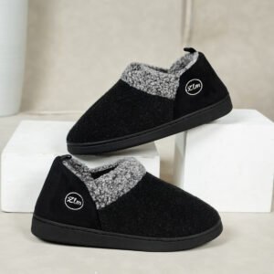 men's non slip fur lined slippers - Noir
