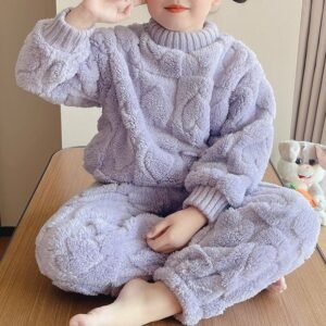 cozy heart kids fleece pajamas - Purple